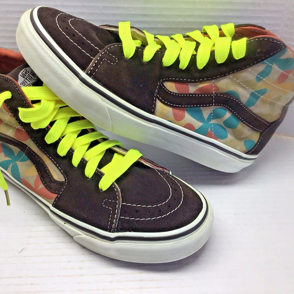 Vans Sk8-Hi Brown Leather Trippy Hippy Flower Hi-Top Sneaker Men 6.5 / Women 898 - Picture 1 of 8